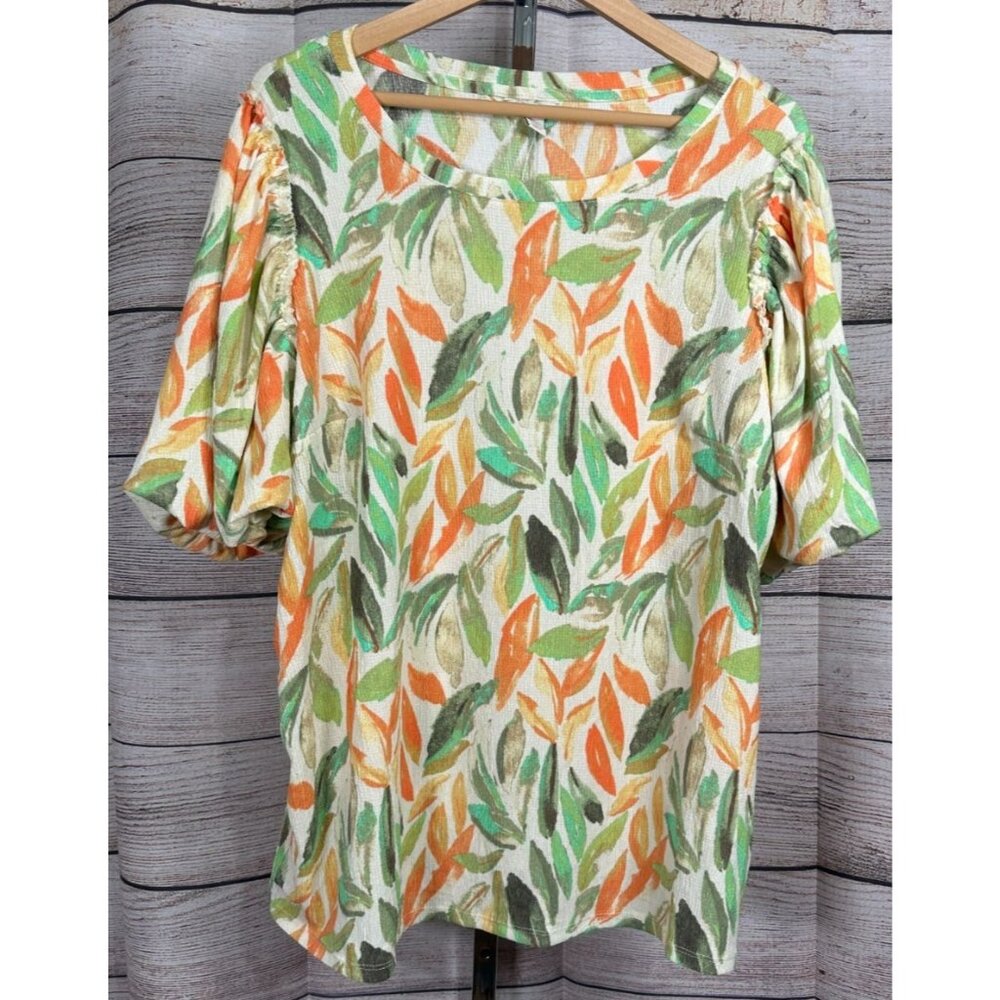 Cato 26/28W Bubble Sleeve Floral Blouse Multicolor Stretch NWOT